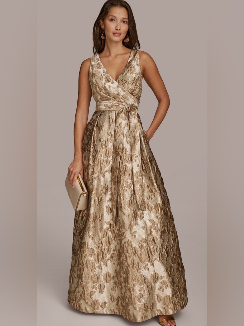 Donna Karan Metallic Brocade Sleeveless Wrap Ball Gown. Size 10. New.